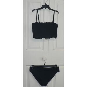 Seed‎ Heritage Girls Shirred Two Piece Bandeau Bikini in Black Size 16 MSRP $45